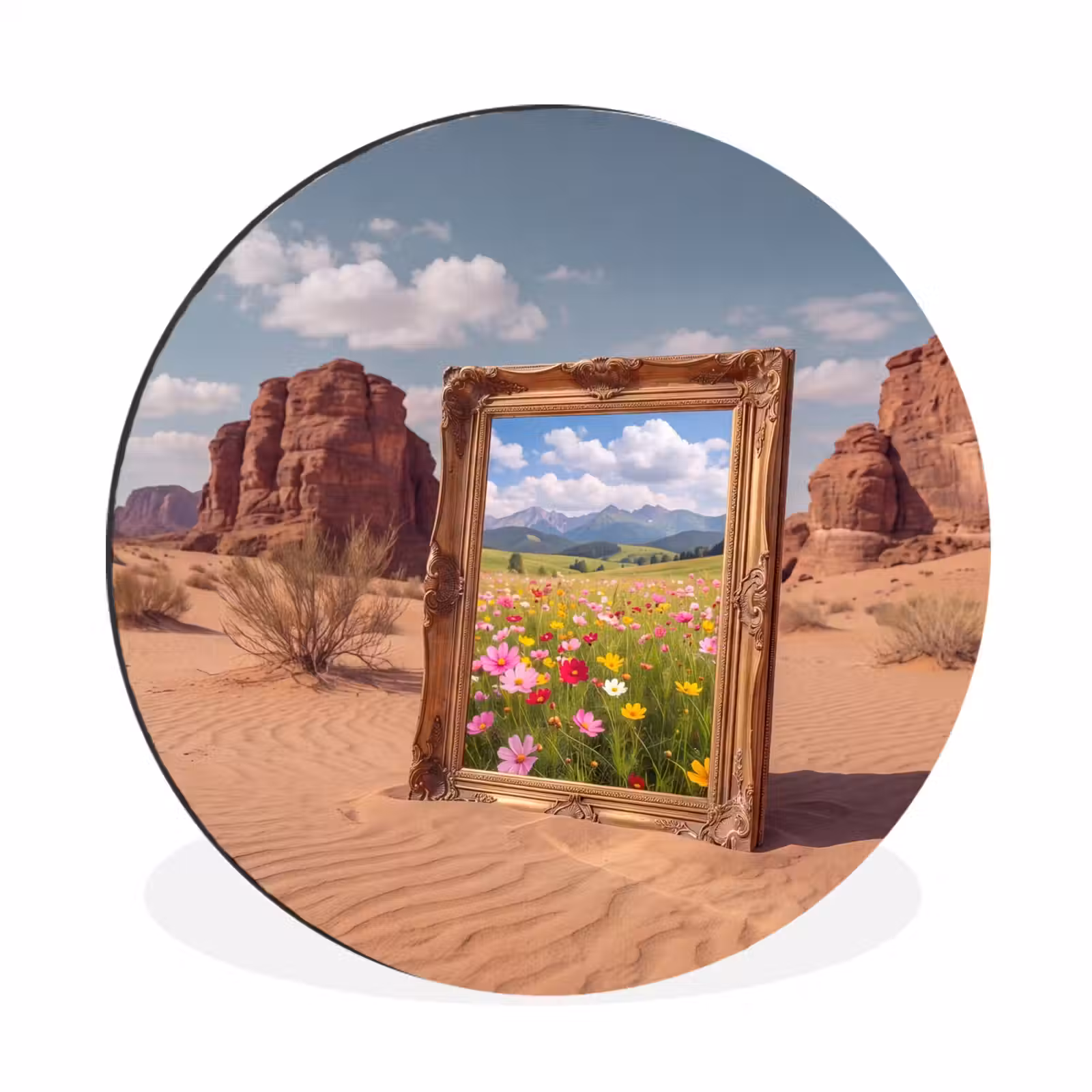 Muurcirkel aluminium - Kader - Woestijn - Bloemen — 1