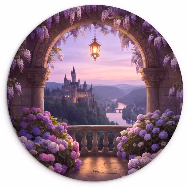 Muurcirkel glas - Kasteel - Rivier - Avond — 1