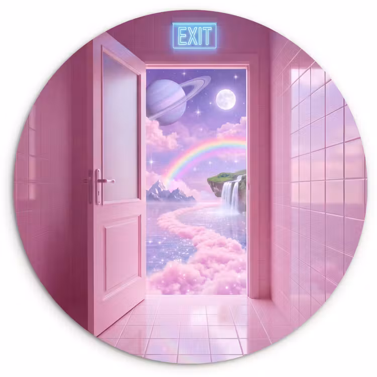 Muurcirkel glas - Roze deur - Fantasie — 1