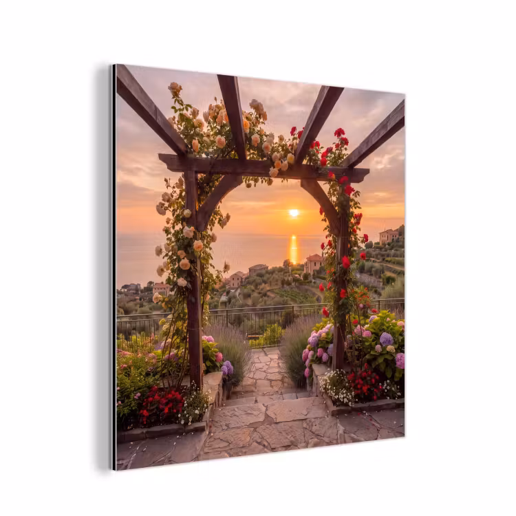 Aluminium schilderij - Pergola - Zee - Zonsondergang — 1