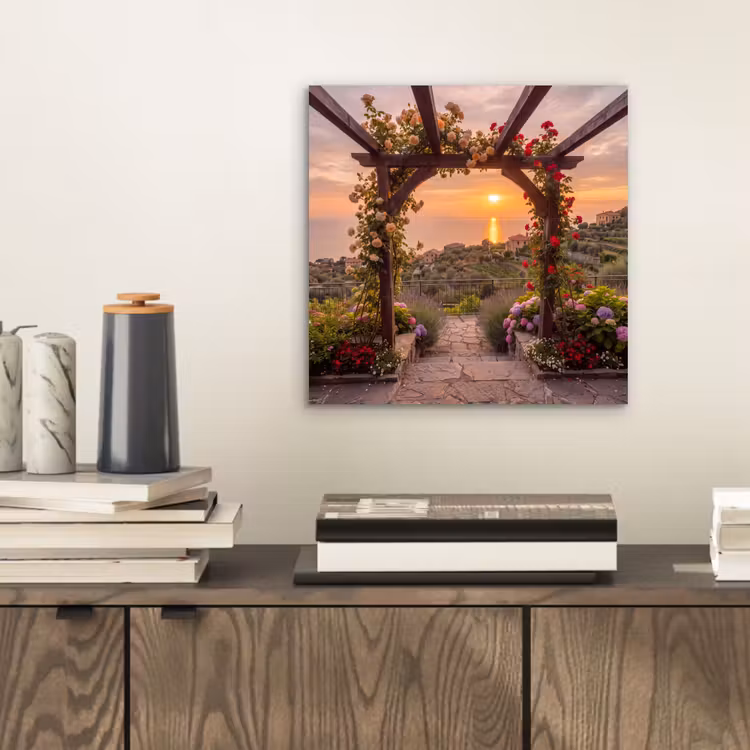 Aluminium schilderij - Pergola - Zee - Zonsondergang — 2