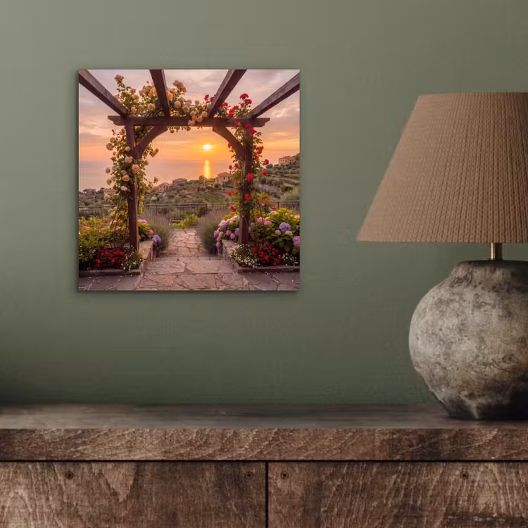 Aluminium schilderij - Pergola - Zee - Zonsondergang — 3