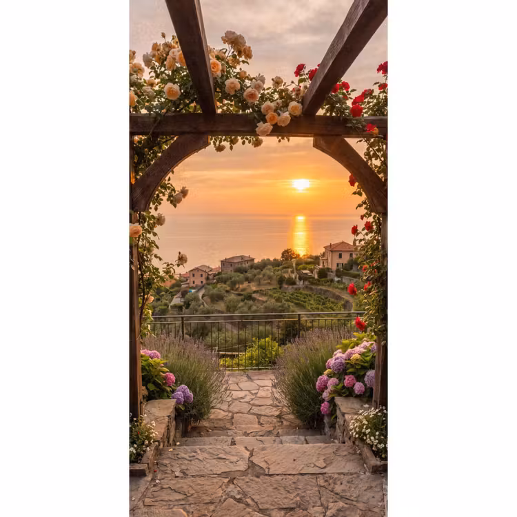 Behang - Pergola - Zee - Zonsondergang — 2