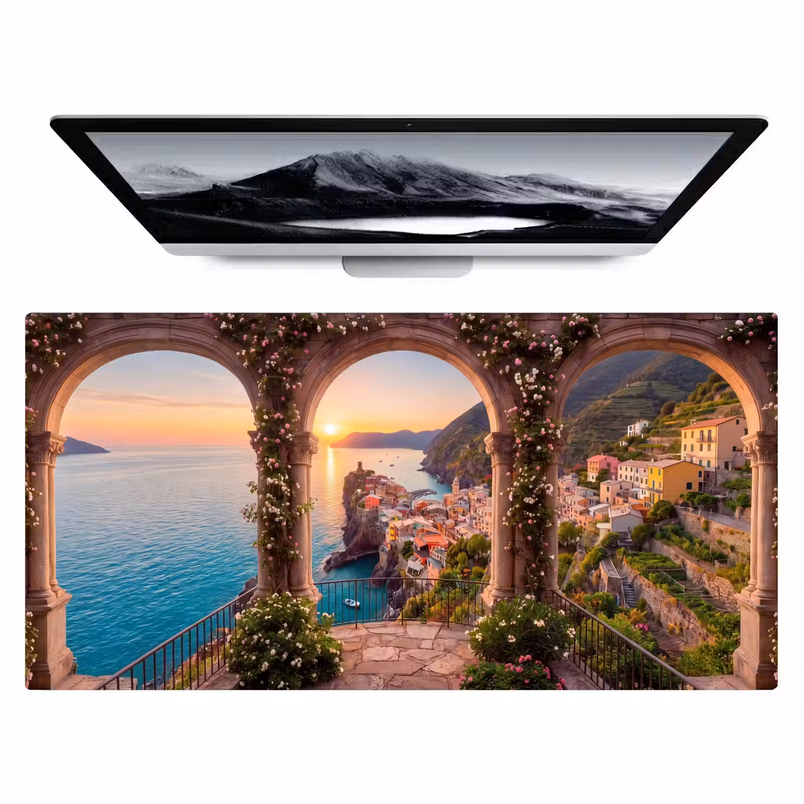 Bureau onderlegger - Dorp - Zee - Zonsondergang — 1