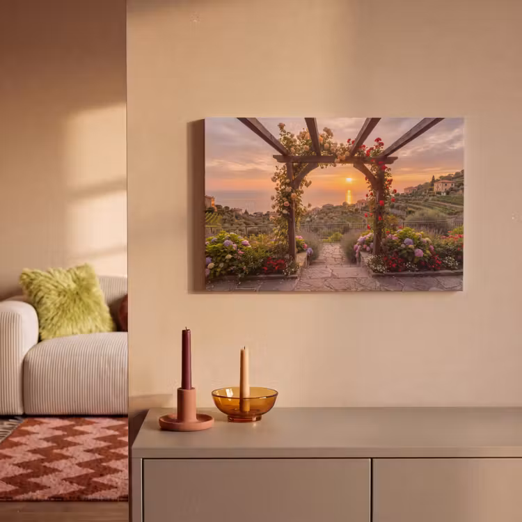 Canvas schilderij - Pergola - Zee - Zonsondergang — 1