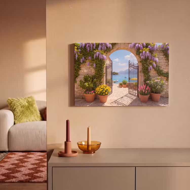 Canvas schilderij - Poort - Zee - Uitzicht — 1