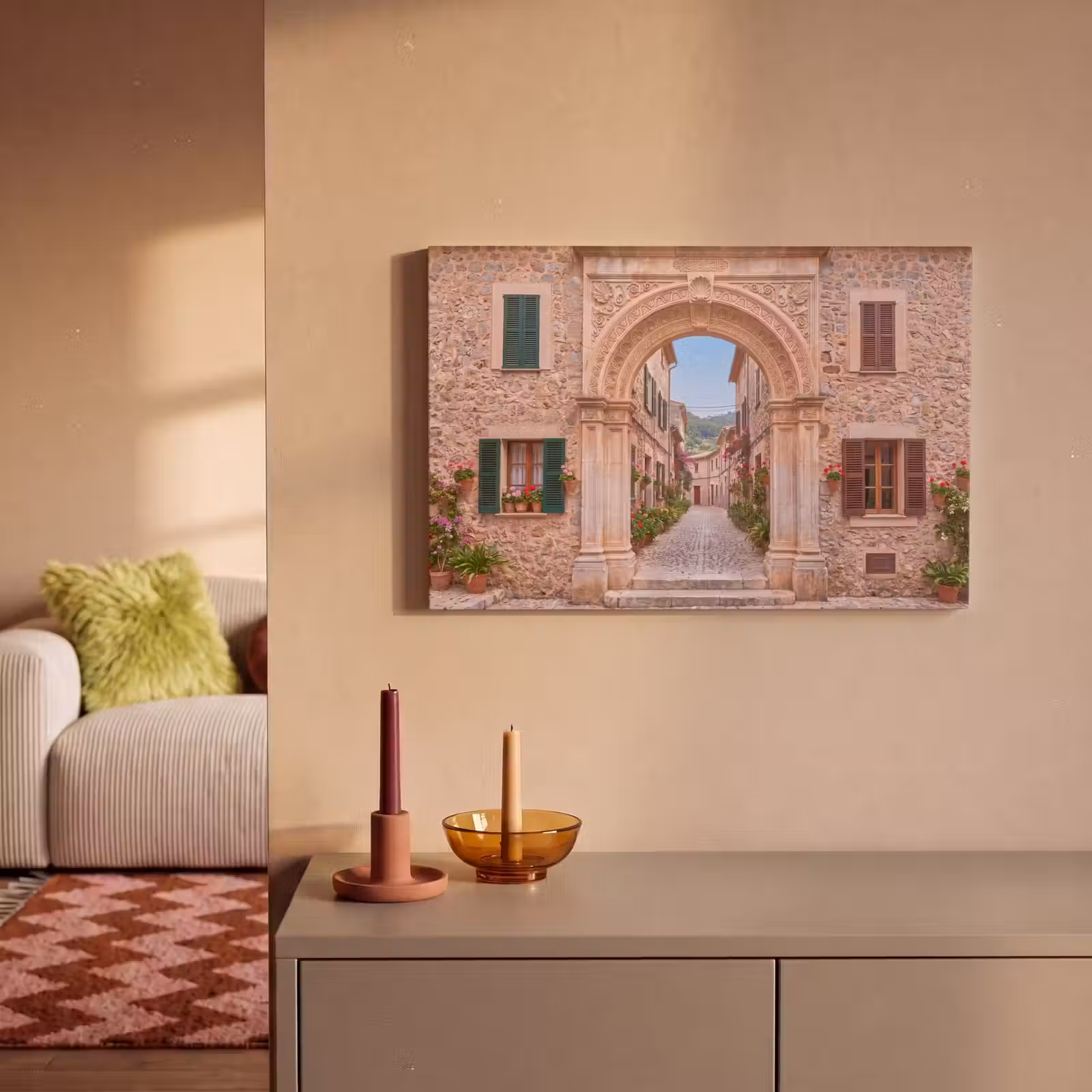 Canvas schilderij - Boog - Straat - Dorp — 1