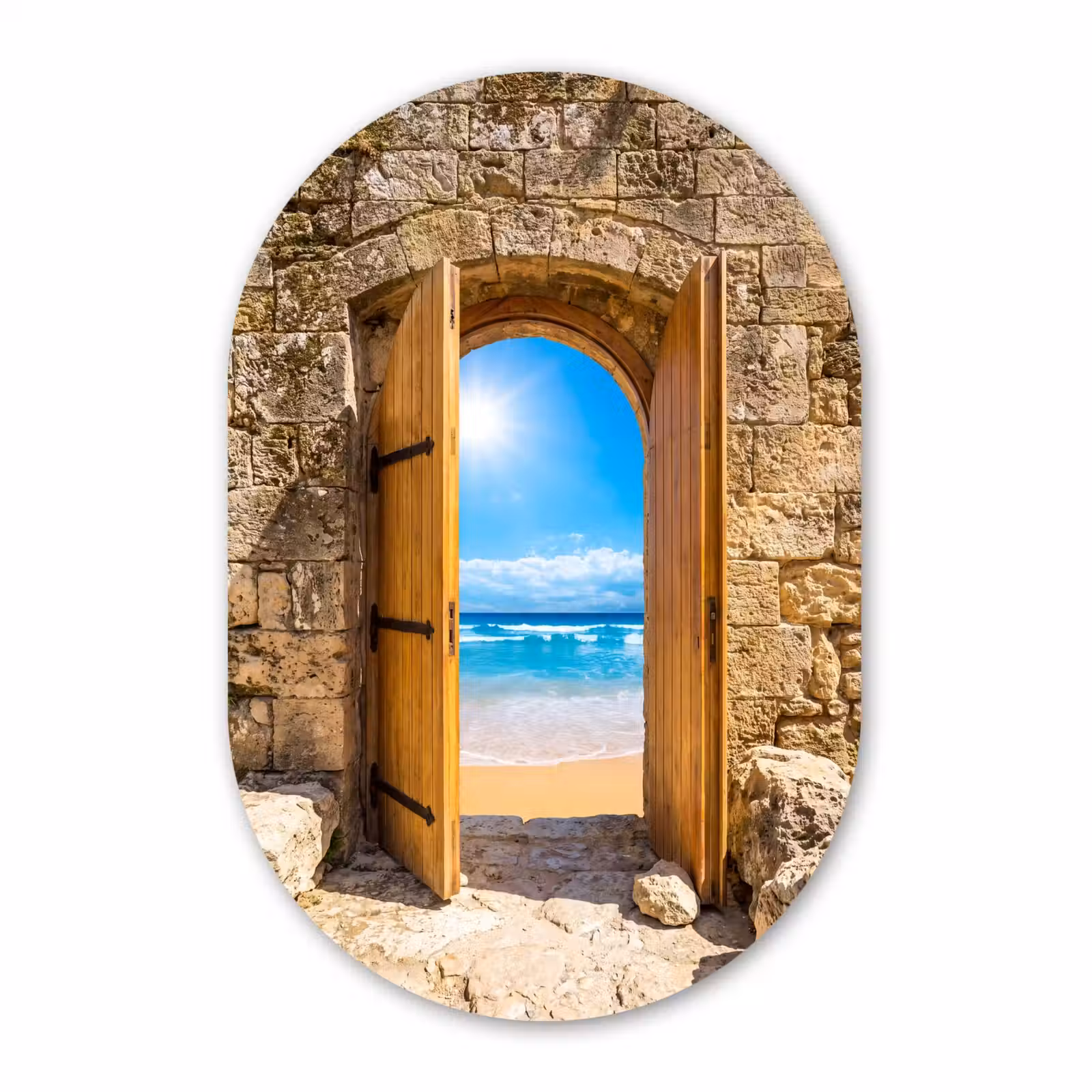 Muurovaal glas - Deur - Strand - Zee — 1