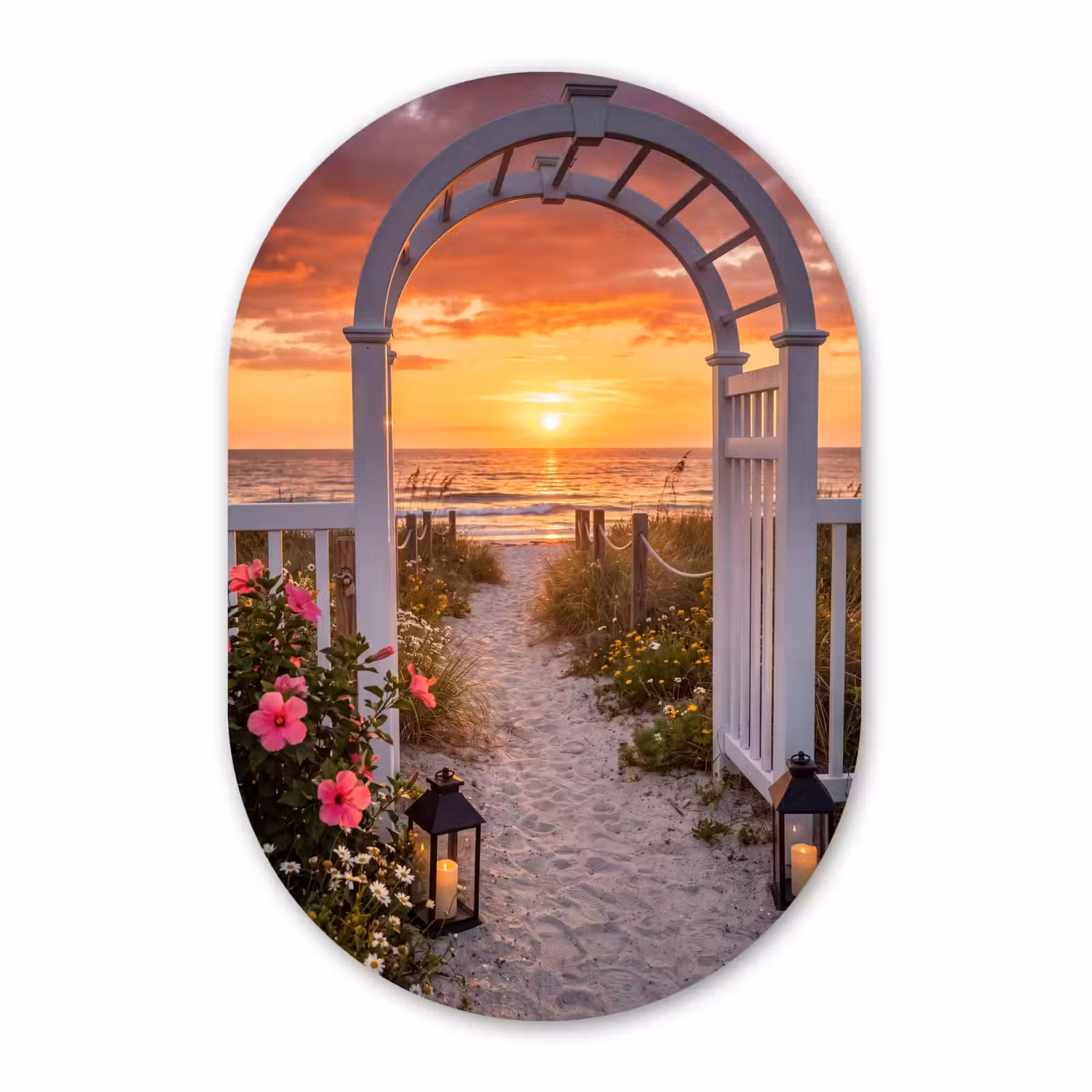 Muurovaal glas - Zee - Pad - Bloemen — 1