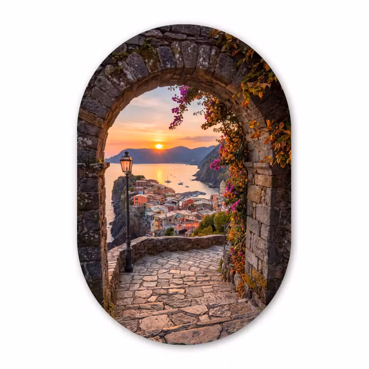 Muurovaal glas - Boog - Kust - Zonsondergang — 1