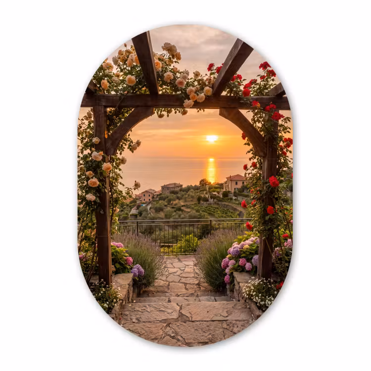 Muurovaal glas - Pergola - Zee - Zonsondergang — 1