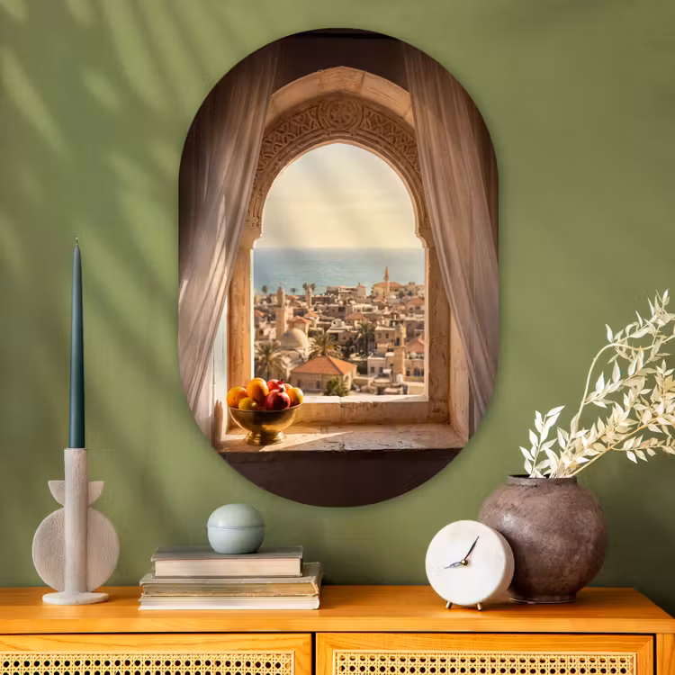 Muurovaal glas - Raam - Stad - Zee — 2