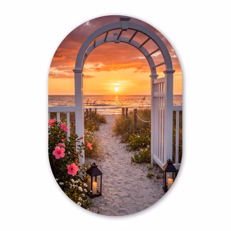 Muurovaal glas - Zee - Pad - Bloemen — 1