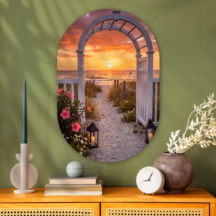 Muurovaal glas - Zee - Pad - Bloemen — 2