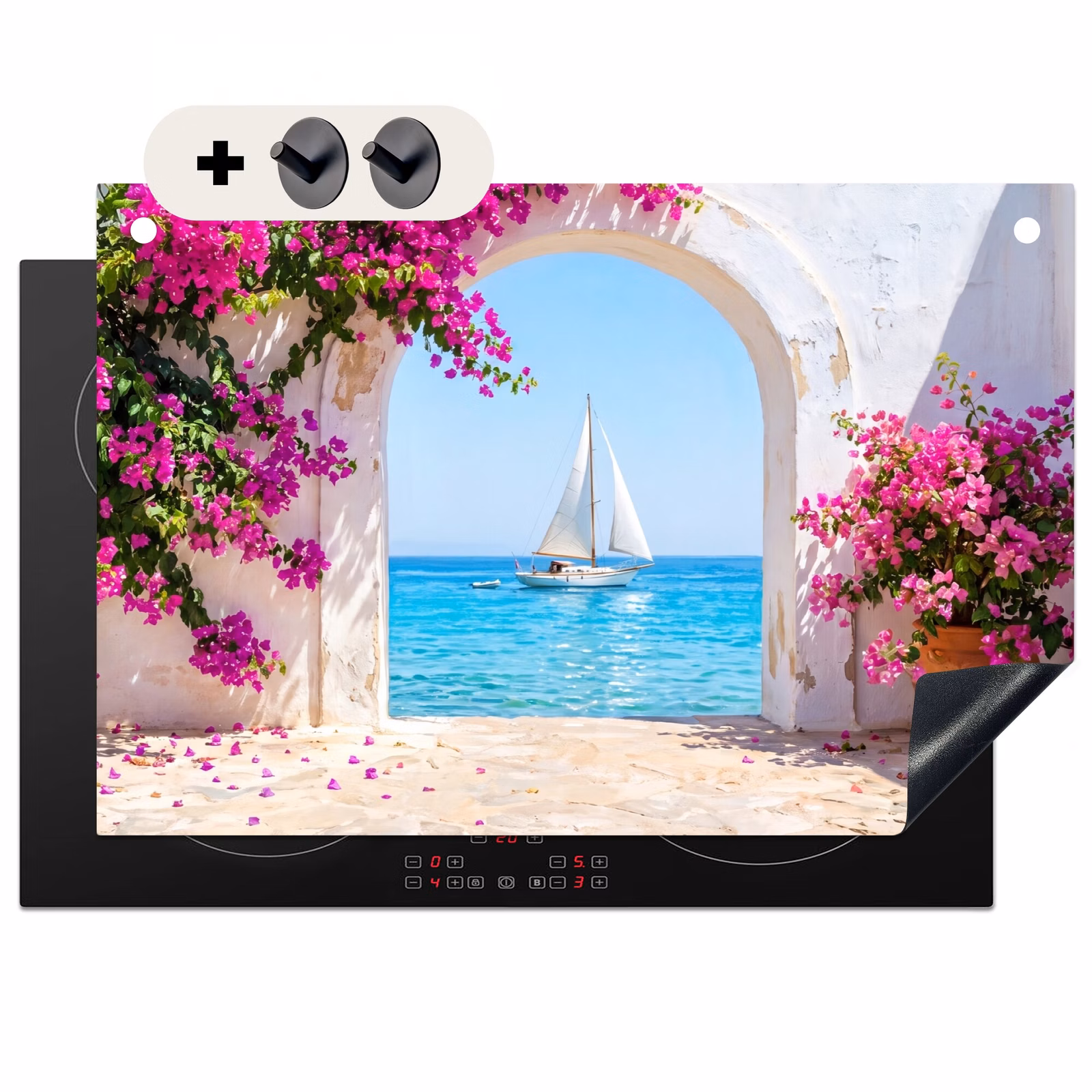 Inductiebeschermer & spatscherm (2in1) - Bloemen - Zee - Zomer — 1