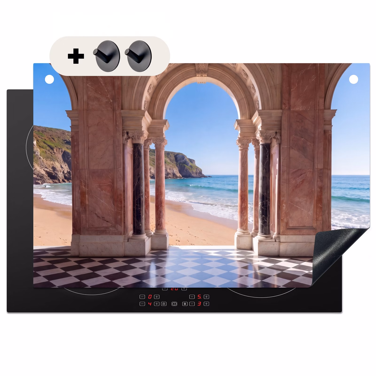 Inductiebeschermer & spatscherm (2in1) - Boog - Strand - Zee — 1