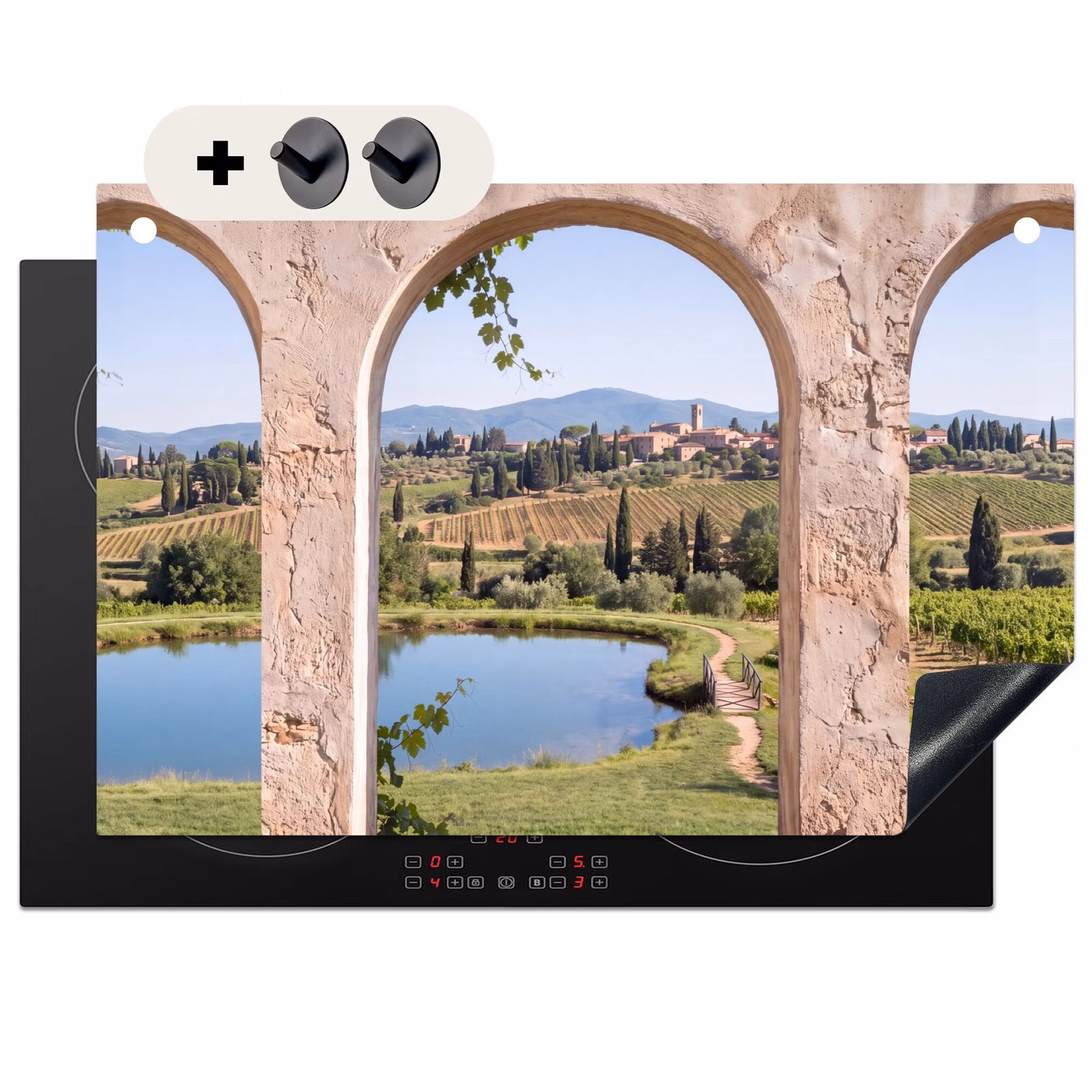 Inductiebeschermer & spatscherm (2in1) - Dorp - Landschap - Natuur — 1