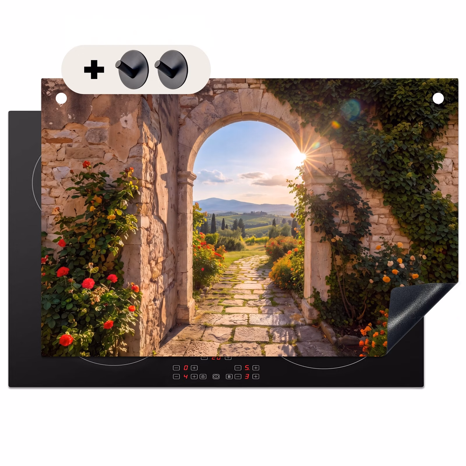 Inductiebeschermer & spatscherm (2in1) - Pad - Tuin - Zonnig — 1