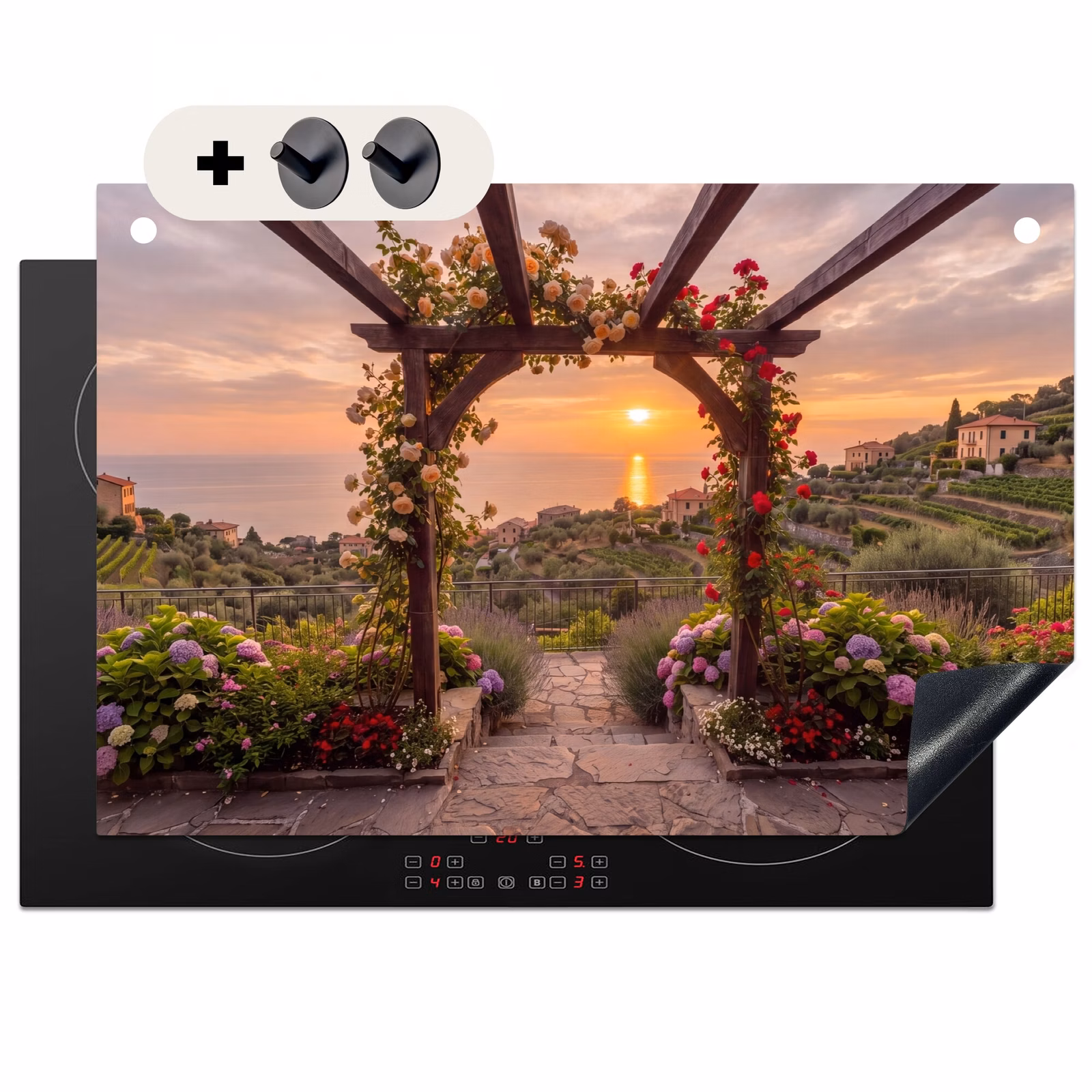 Inductiebeschermer & spatscherm (2in1) - Pergola - Zee - Zonsondergang — 1