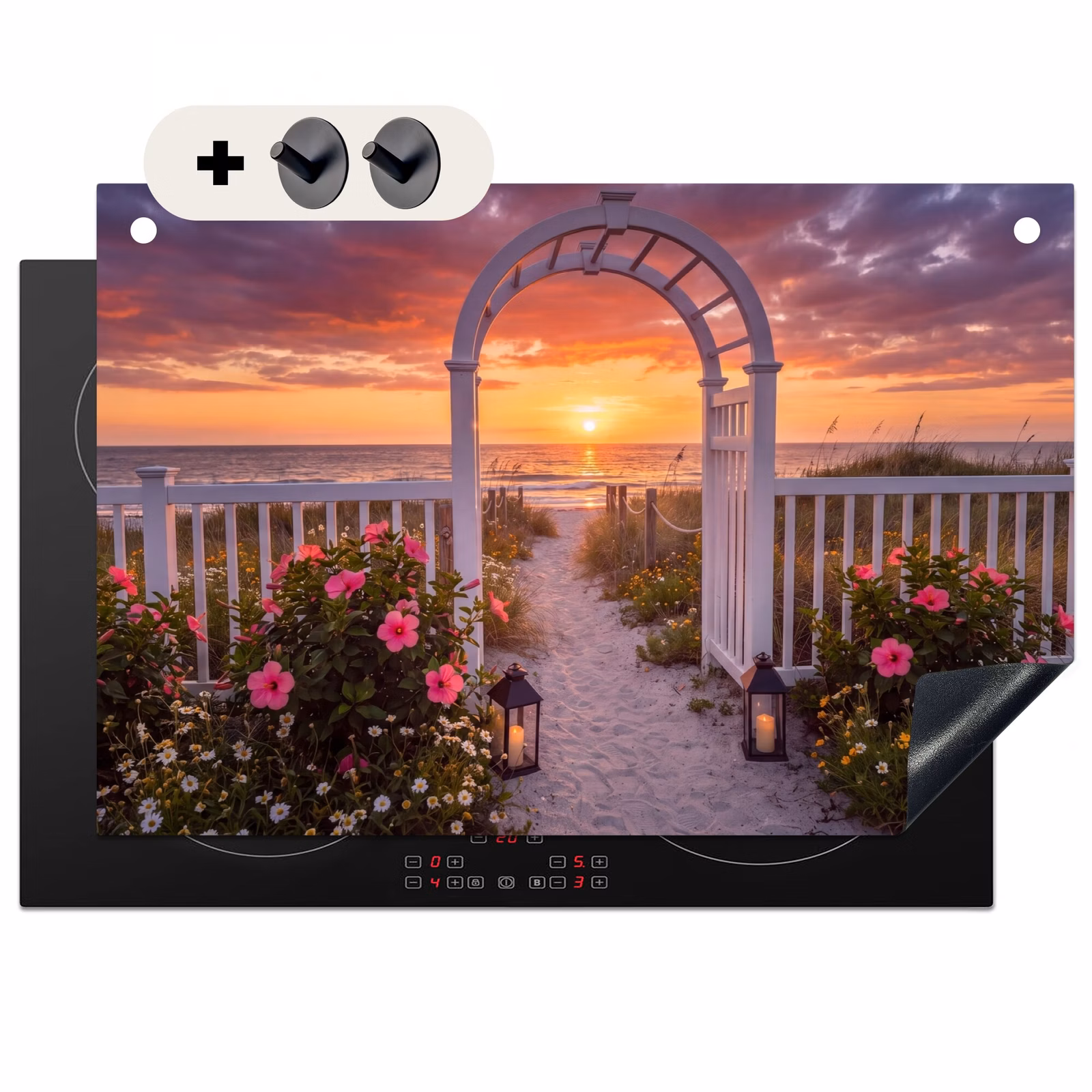 Inductiebeschermer & spatscherm (2in1) - Zee - Pad - Bloemen — 1