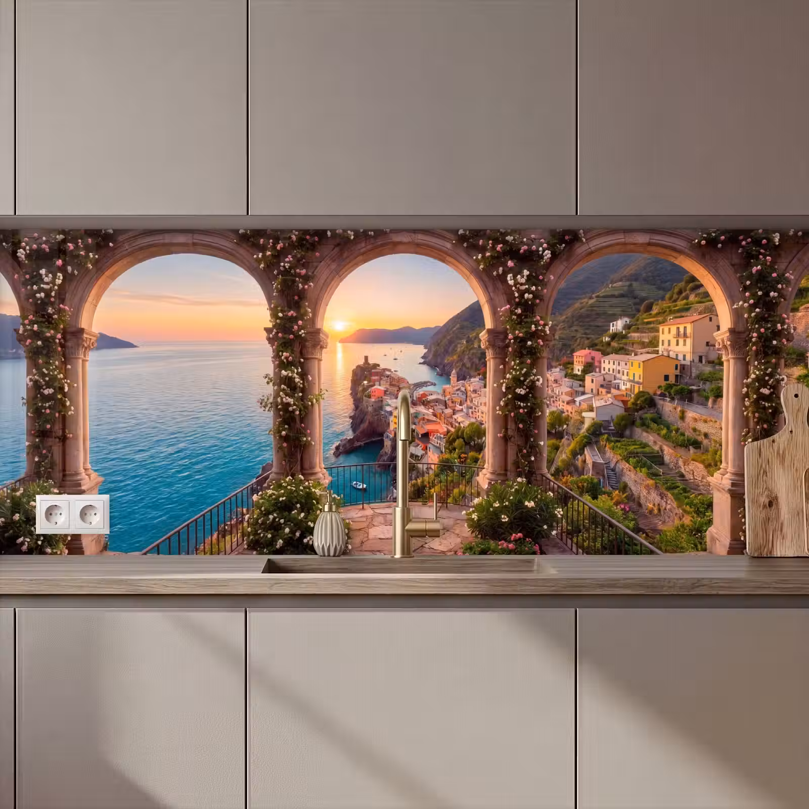 Keuken achterwand - Dorp - Zee - Zonsondergang — 1
