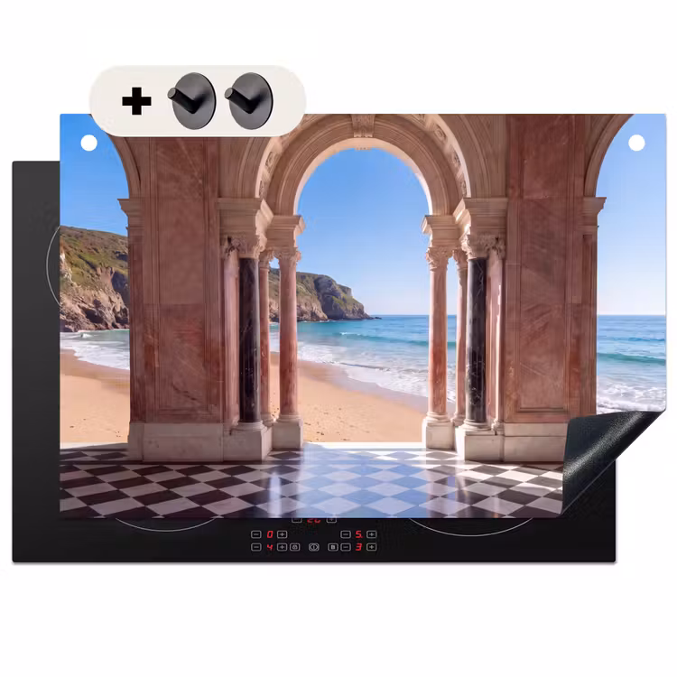 Inductiebeschermer & spatscherm (2in1) - Boog - Strand - Zee — 1