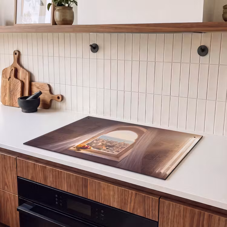 Inductiebeschermer & spatscherm (2in1) - Raam - Stad - Zee — 3