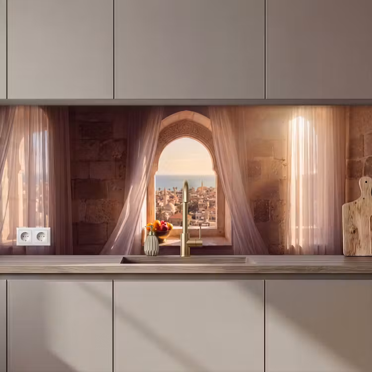 Keuken achterwand - Raam - Stad - Zee — 1