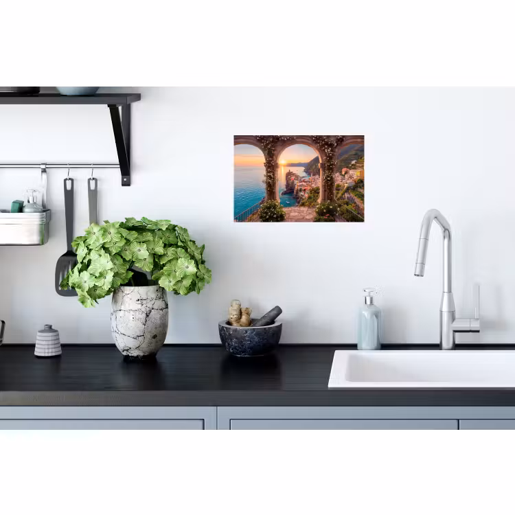 Muursticker - Dorp - Zee - Zonsondergang — 2