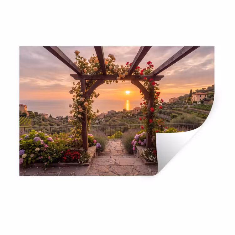 Muursticker - Pergola - Zee - Zonsondergang — 1