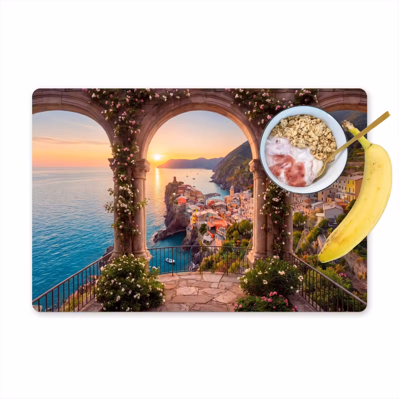 Placemat - 6 stuks - Dorp - Zee - Zonsondergang — 1