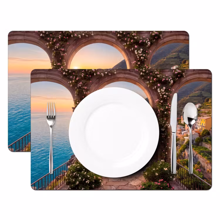 Placemat - 6 stuks - Dorp - Zee - Zonsondergang — 2