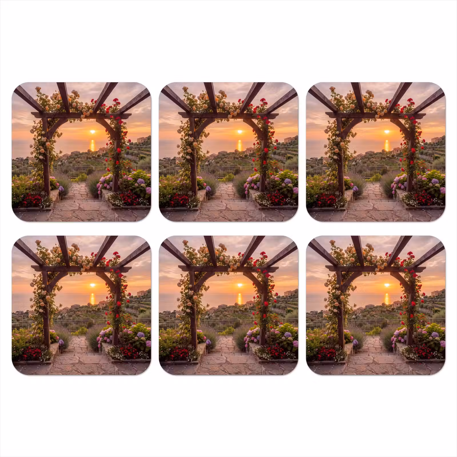 Onderzetter - Pergola - Zee - Zonsondergang — 1