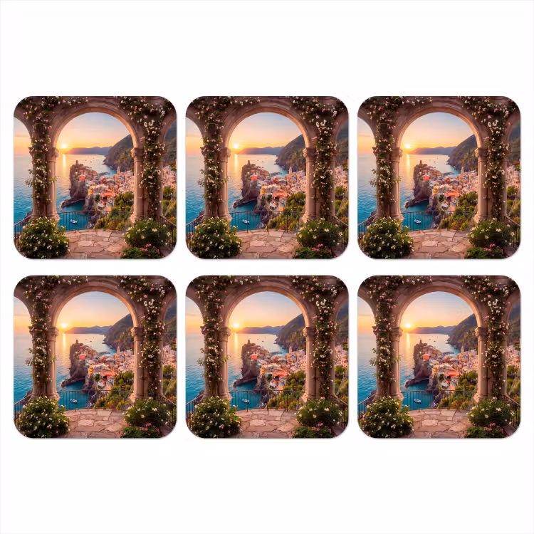 Onderzetter - Dorp - Zee - Zonsondergang — 1