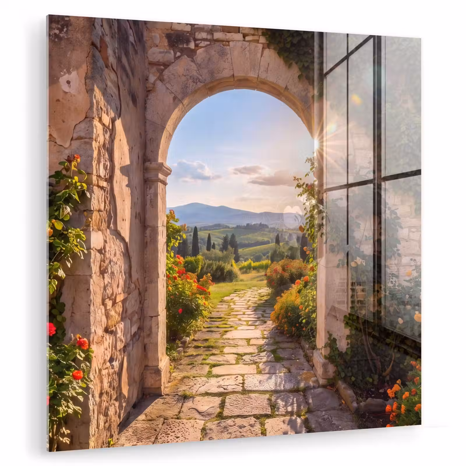 Glas schilderij - Pad - Tuin - Zonnig — 1
