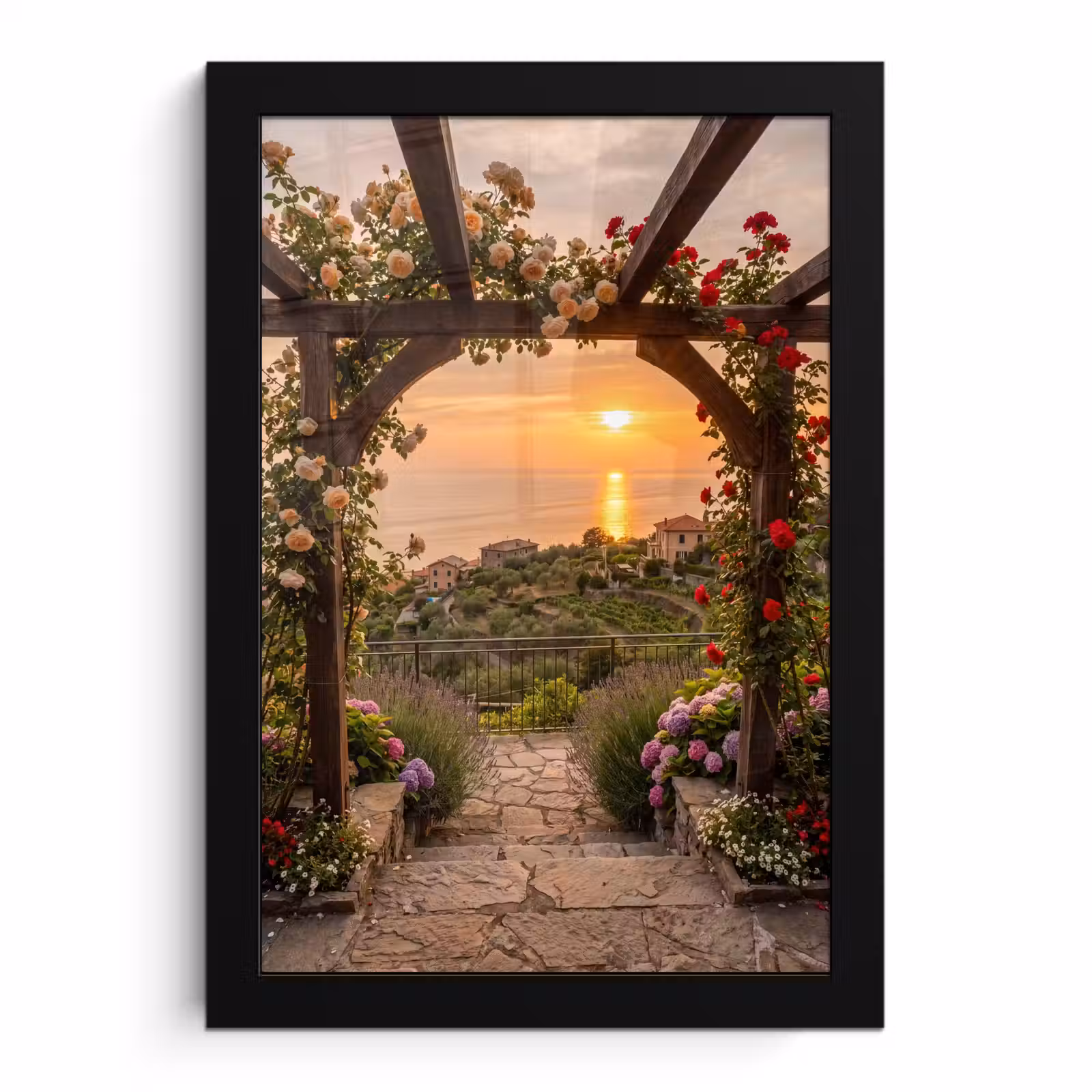 Poster met lijst - Pergola - Zee - Zonsondergang — 1