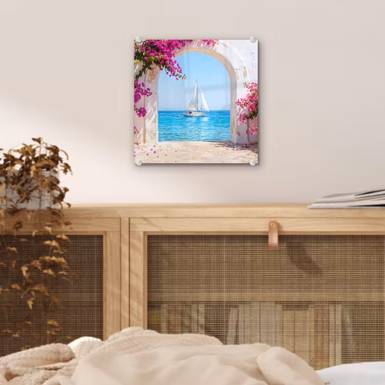 Glas schilderij - Bloemen - Zee - Zomer — 5