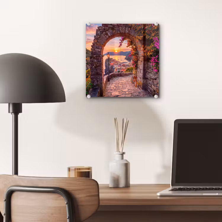 Glas schilderij - Boog - Kust - Zonsondergang — 7