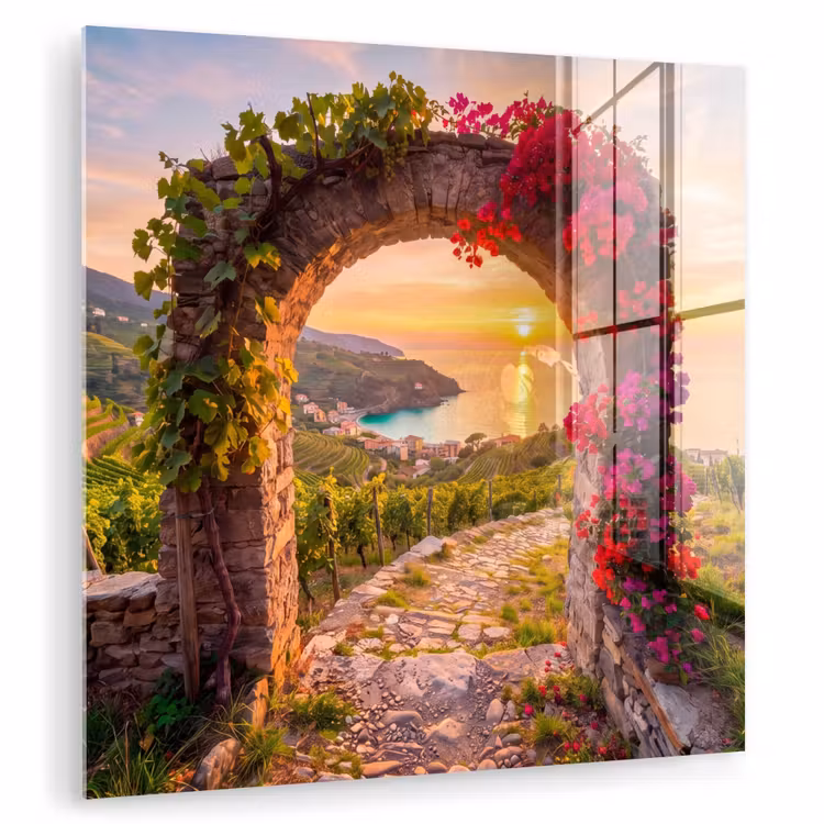 Glas schilderij - Boog - Zonsondergang - Kust — 1