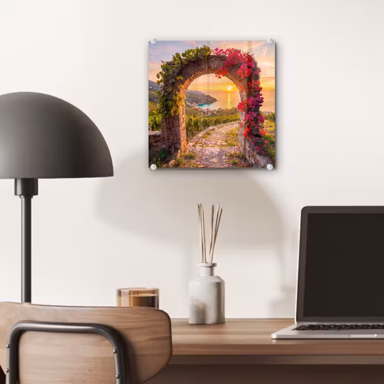 Glas schilderij - Boog - Zonsondergang - Kust — 7