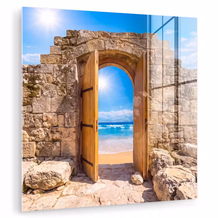 Glas schilderij - Deur - Strand - Zee — 1