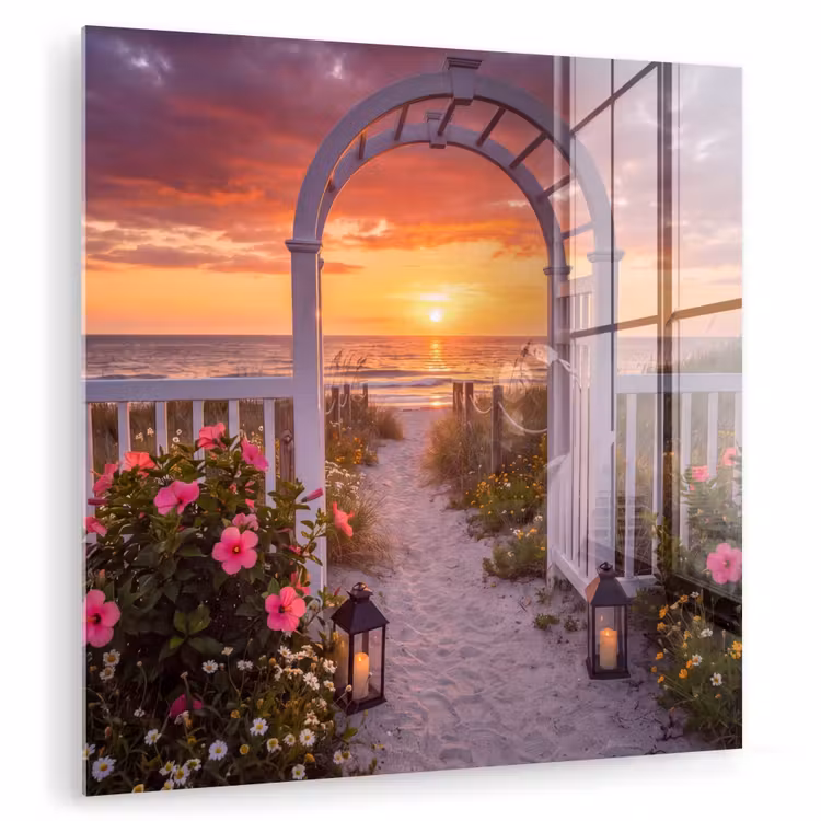 Glas schilderij - Zee - Pad - Bloemen — 1