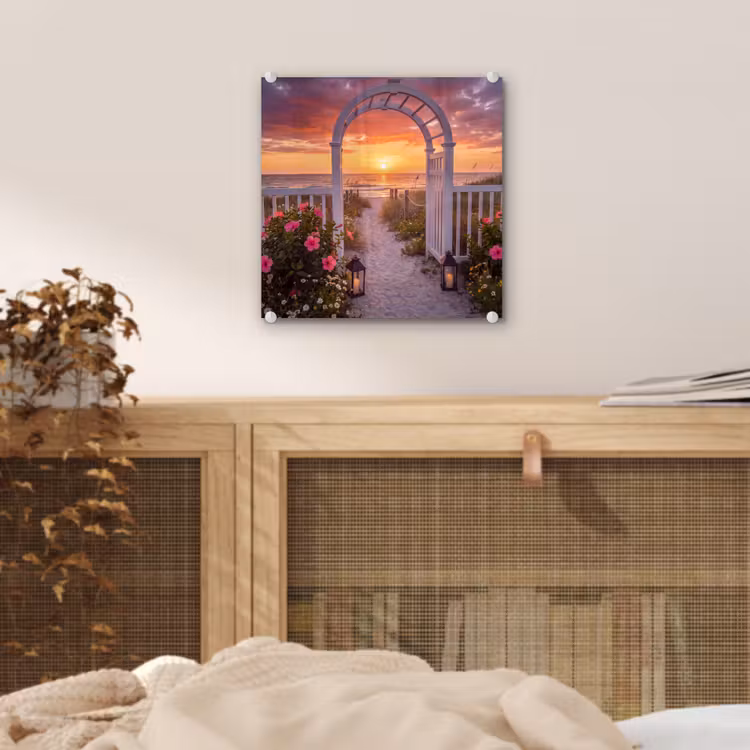 Glas schilderij - Zee - Pad - Bloemen — 5