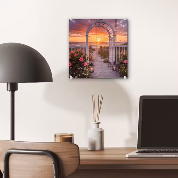 Glas schilderij - Zee - Pad - Bloemen — 7