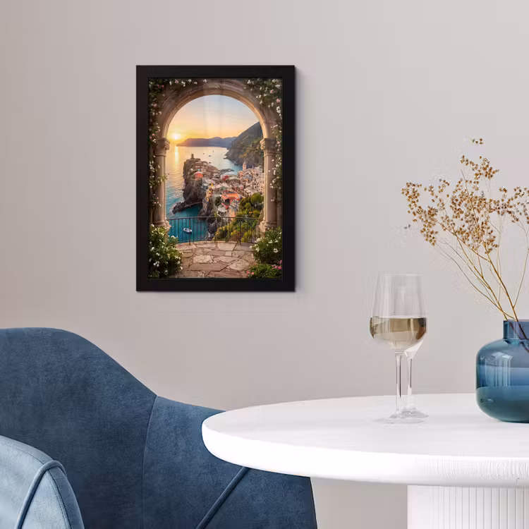 Poster met lijst - Dorp - Zee - Zonsondergang — 2