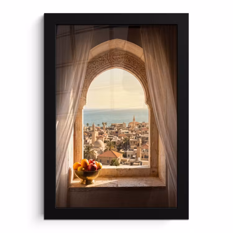 Poster met lijst - Raam - Stad - Zee — 1