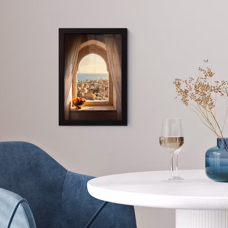 Poster met lijst - Raam - Stad - Zee — 2