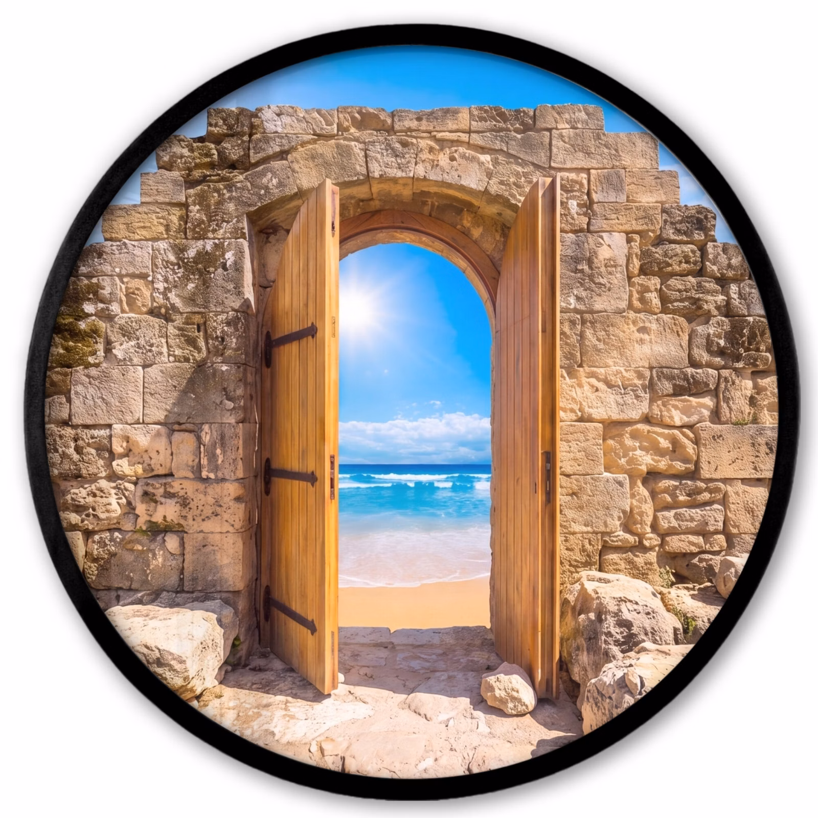Ronde fotolijst - Deur - Strand - Zee — 1