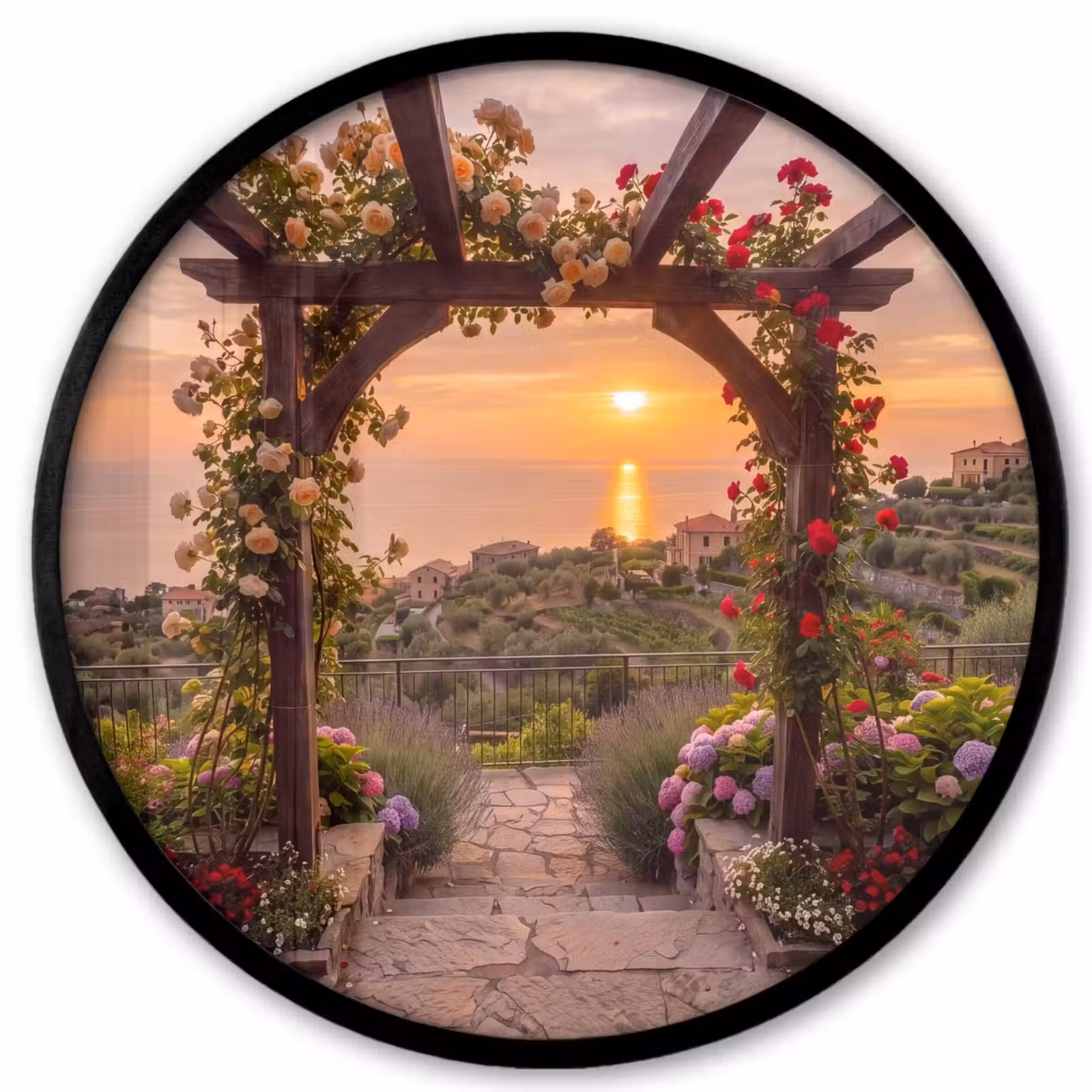 Ronde fotolijst - Pergola - Zee - Zonsondergang — 1