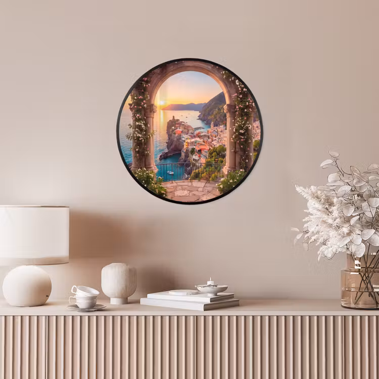 Ronde fotolijst - Dorp - Zee - Zonsondergang — 5